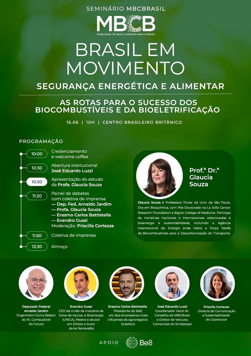 No momento, você está visualizando MBCBrasil convida para o seminário “Brasil em Movimento: Segurança Energética e Alimentar — As rotas para o sucesso dos biocombustíveis e da bioeletrificação”